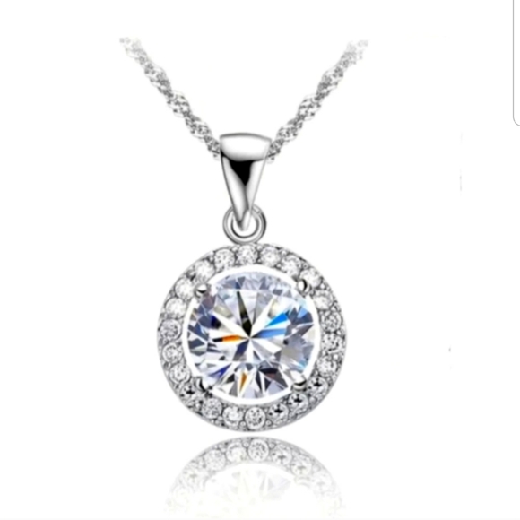 Swarovski Elements 925 Sterling Silver Halo Necklace NEW - Picture 7 of 8